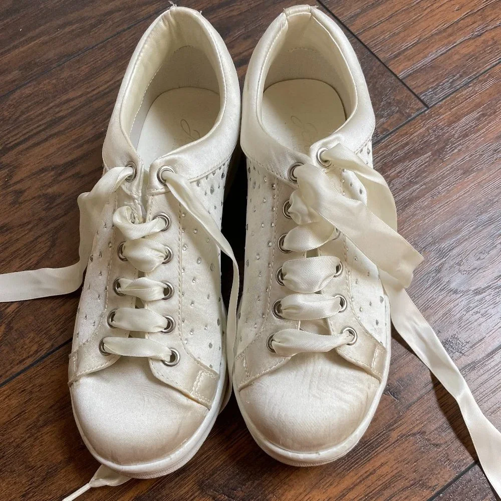 Badgley Mischka Satin Crystal Bridal Sneakers - Picture 4 of 5